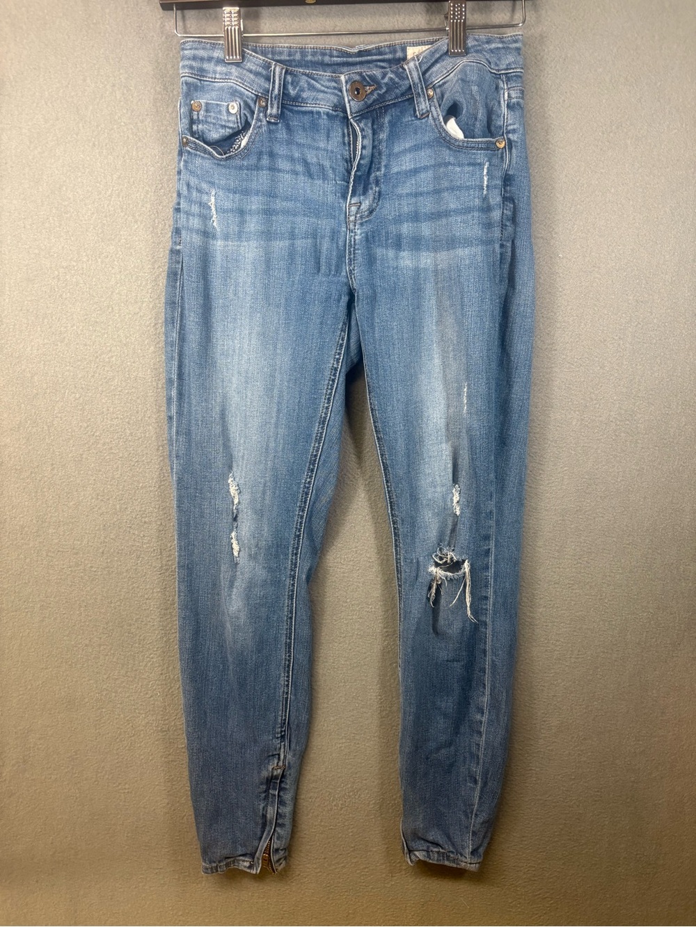 Pistola Denim Distressed Ankle-Zip Skinny Blue Jeans Size 27